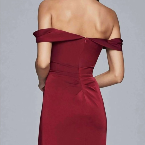 Faviana Off The Shoulder Cocktail Dress In Wine - Picture 2 of 7